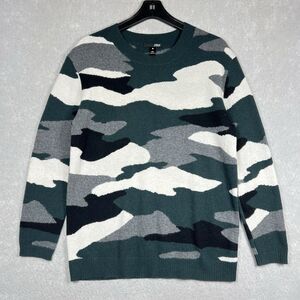 Aqua Sweater 100% Cashmere Women’s Medium Green Camouflage Crewneck Pullover